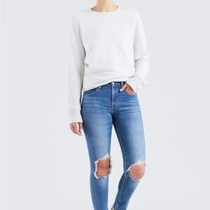 Levi's 721 High Rise Blue Distressed Skinny Jeans Ripped Knees Size 26